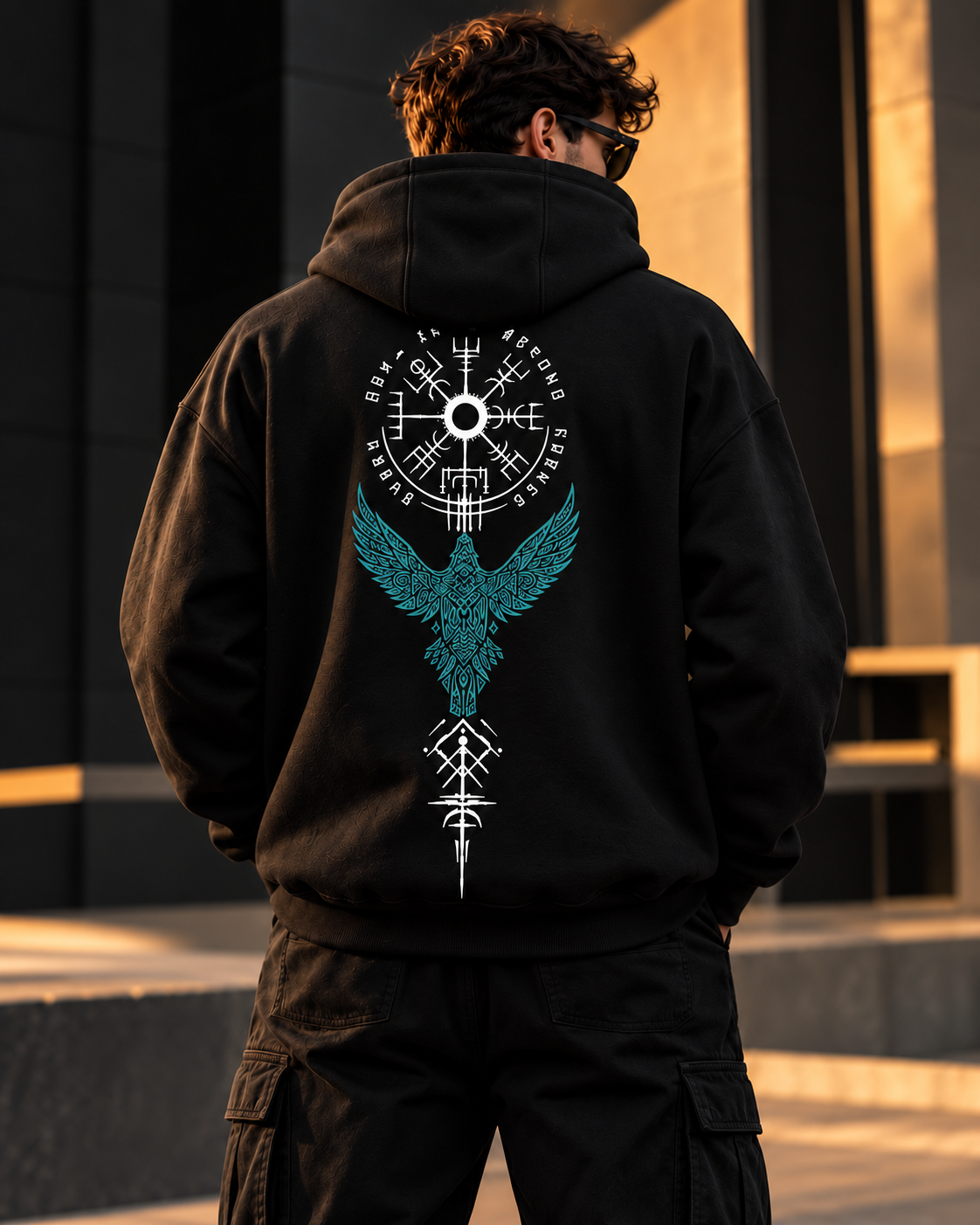 هودي ILEERA Runic Raven بطباعة أمامية وخلفية