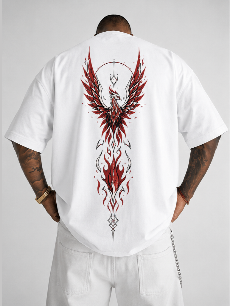 تيشيرت ILEERA Crimson Phoenix أوفرسايز مطبوع - دليل كمية منظف الغسيل