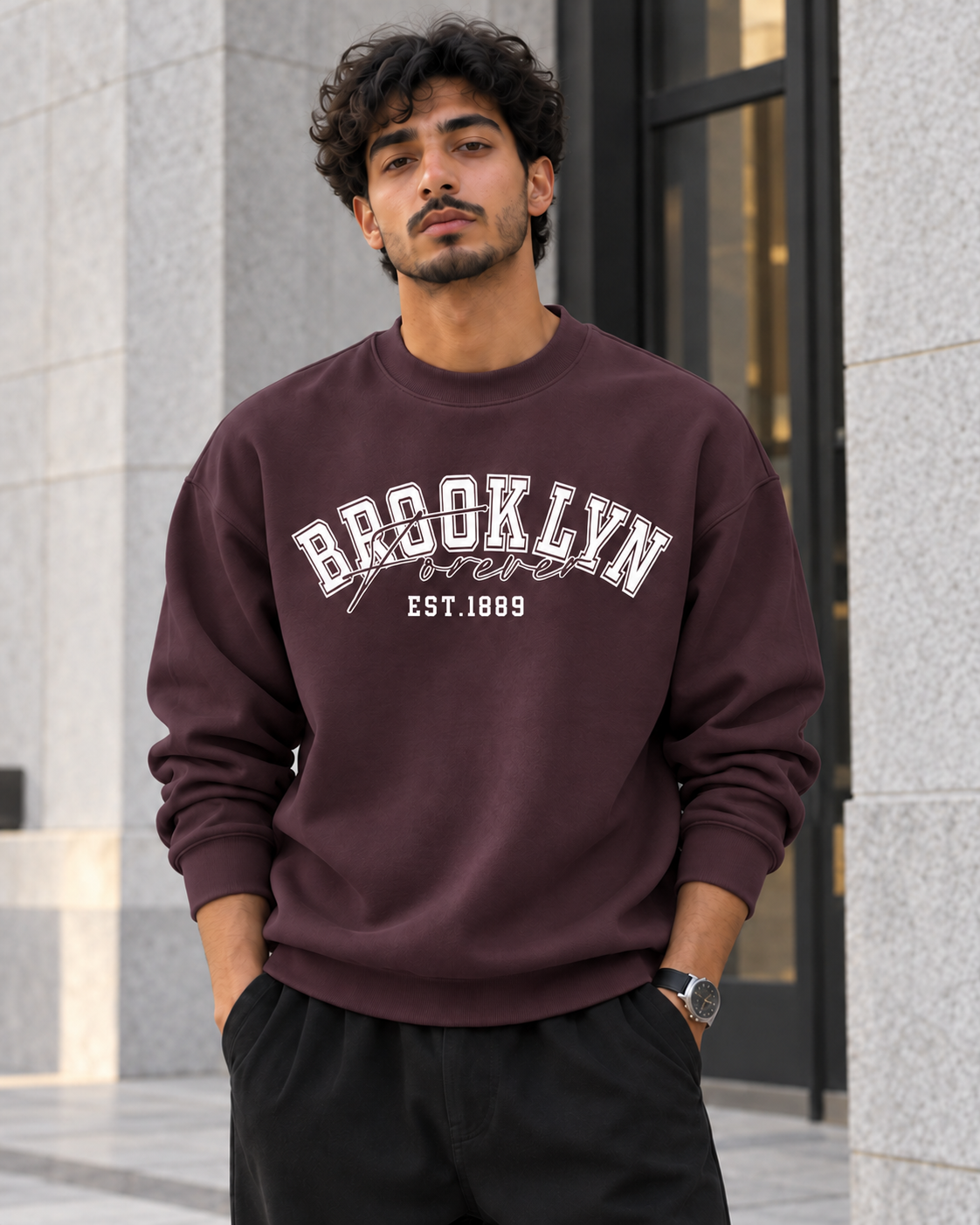 ILEERA® Premium Cotton Brooklyn Forever Varsity Crewneck Sweatshirt
