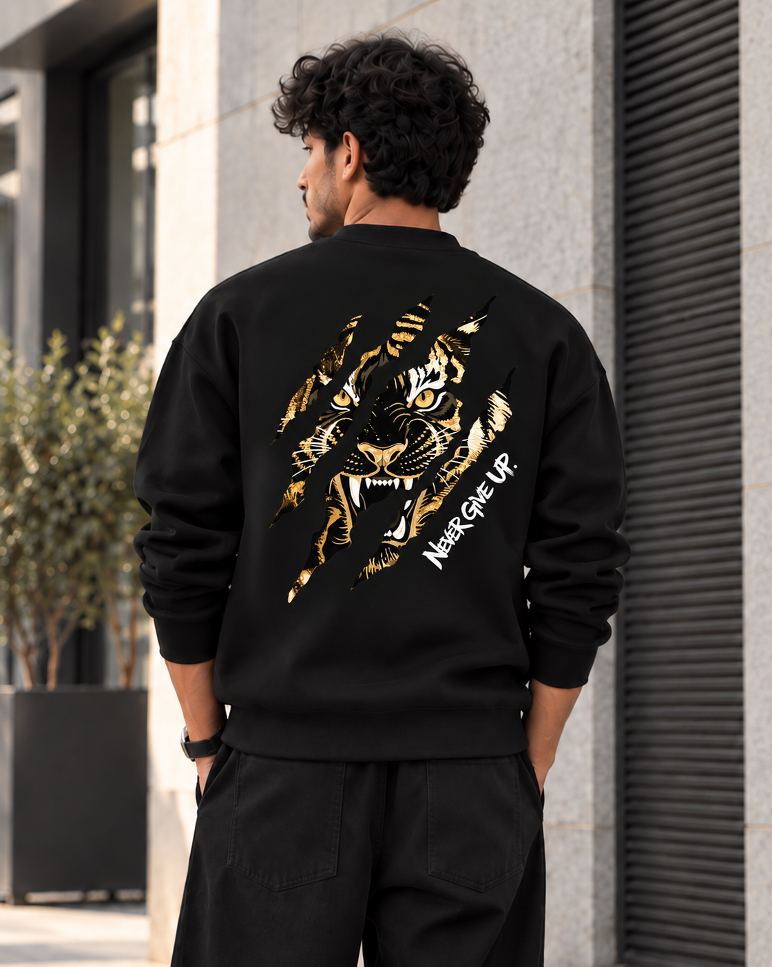 ILEERA® Never Give Up سويت شيرت بطبعة نمر