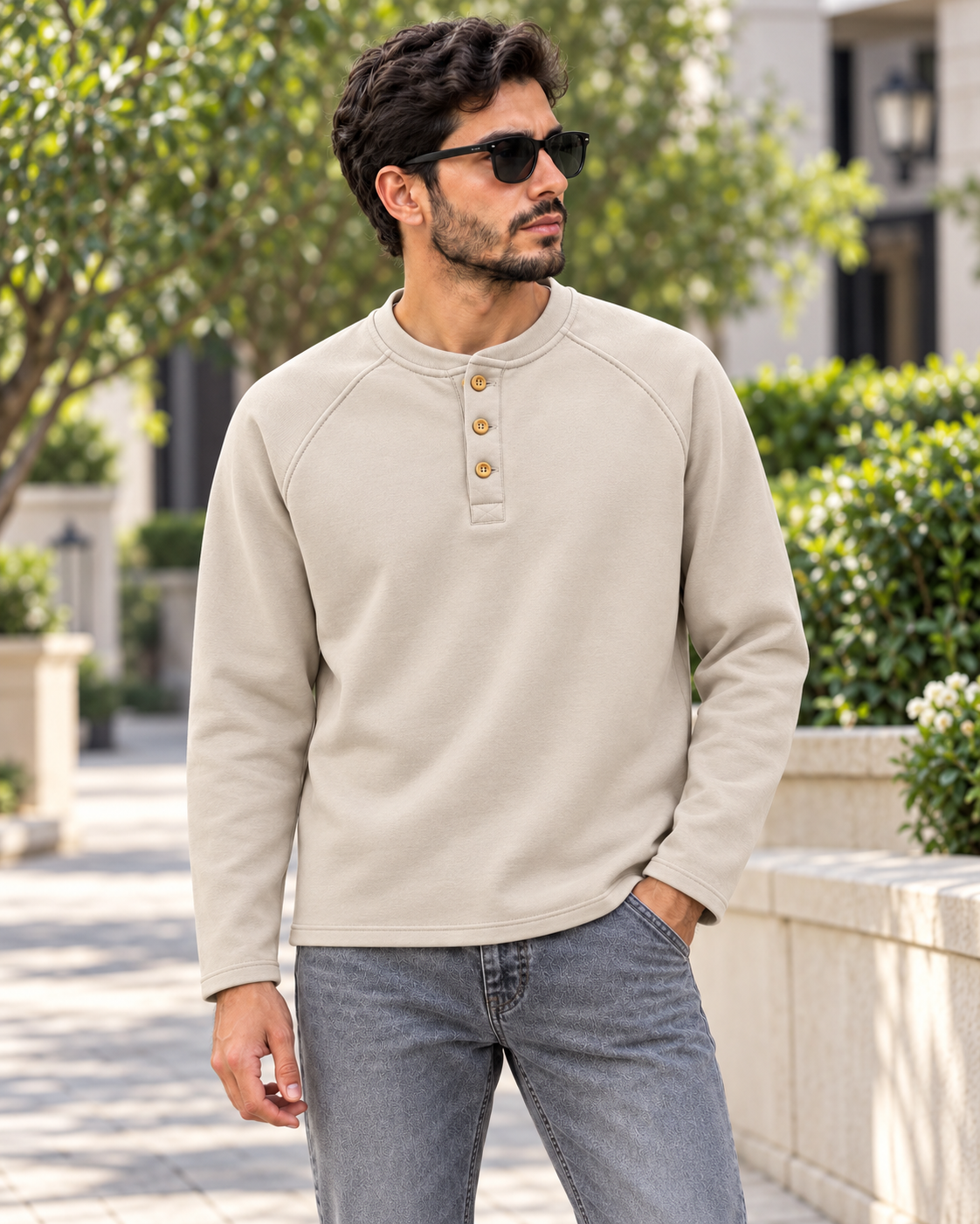 ILEERA® Essential Raglan Henley Sweatshirt