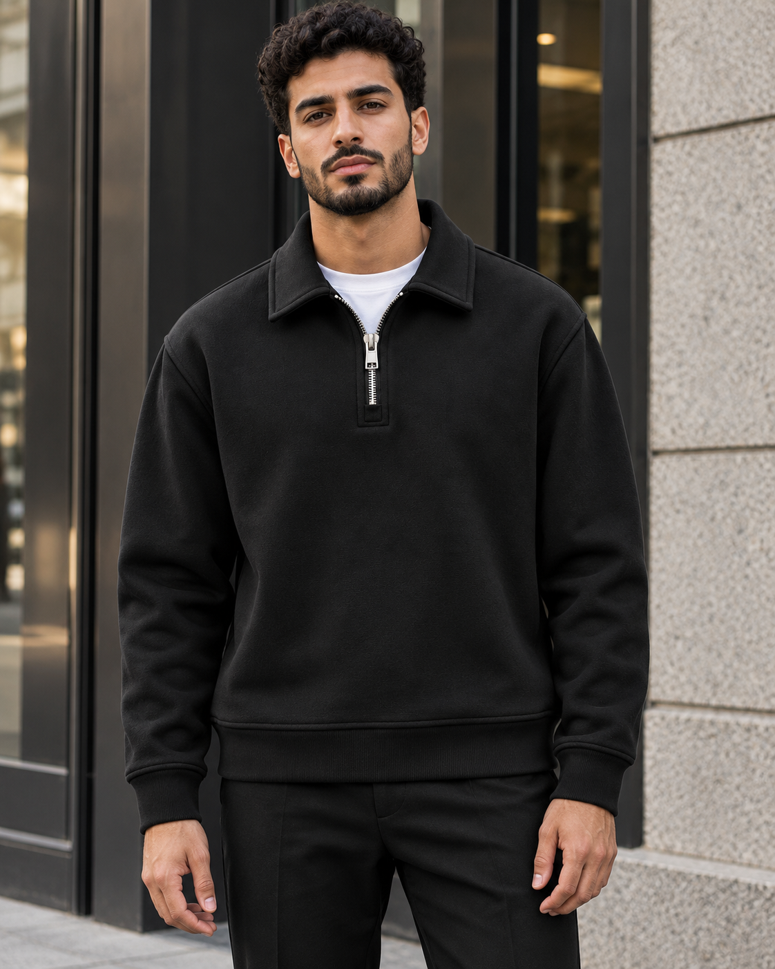 ILEERA® Essential Polo Collar Quarter-Zip Sweatshirt