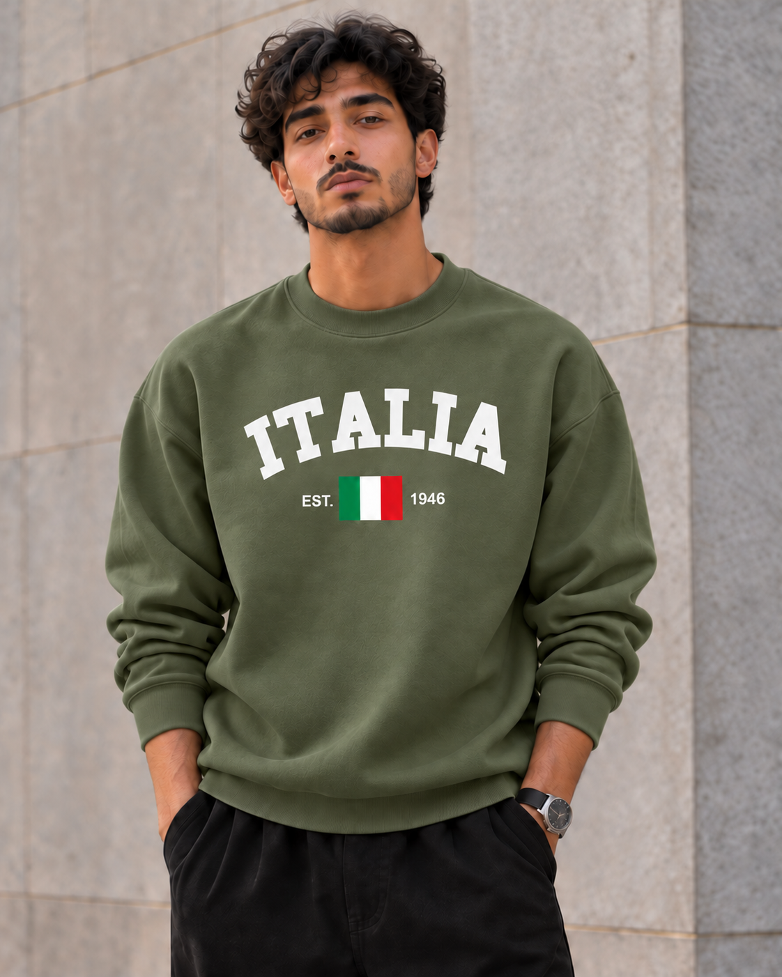 سويت شيرت قطن 100% بريميوم بطبعة Italia Varsity أمامية