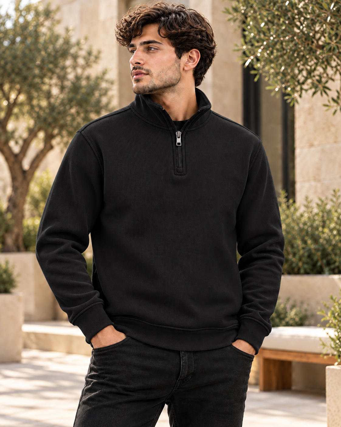 ILEERA® Essential Ribbed Quarter-Zip Sweatshirt