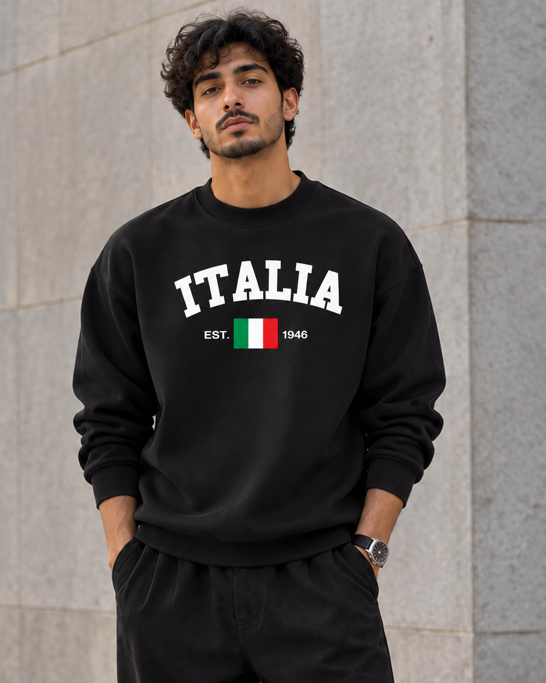 ILEERA® Premium Cotton Italia Varsity Graphic Crewneck Sweatshirt