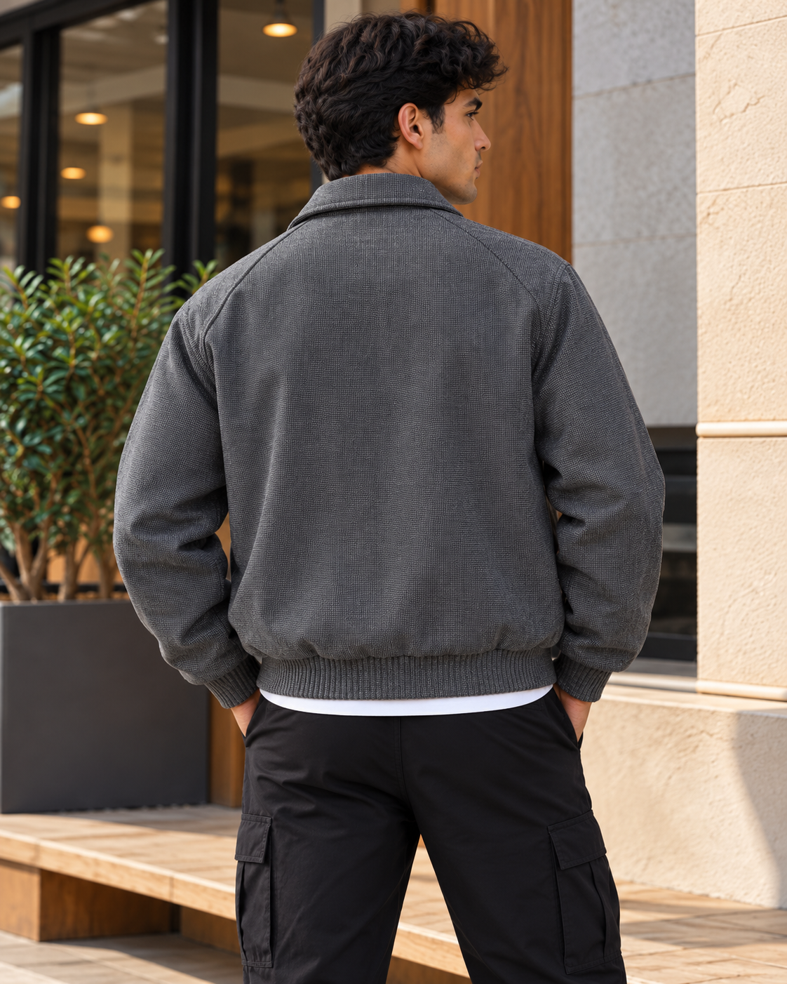 ILEERA® Textured Zip-Up Collared Jacket