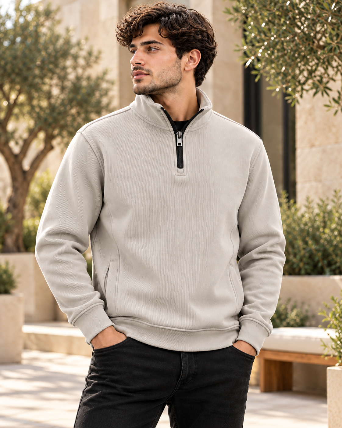 ILEERA® Essential Ribbed Quarter-Zip Sweatshirt
