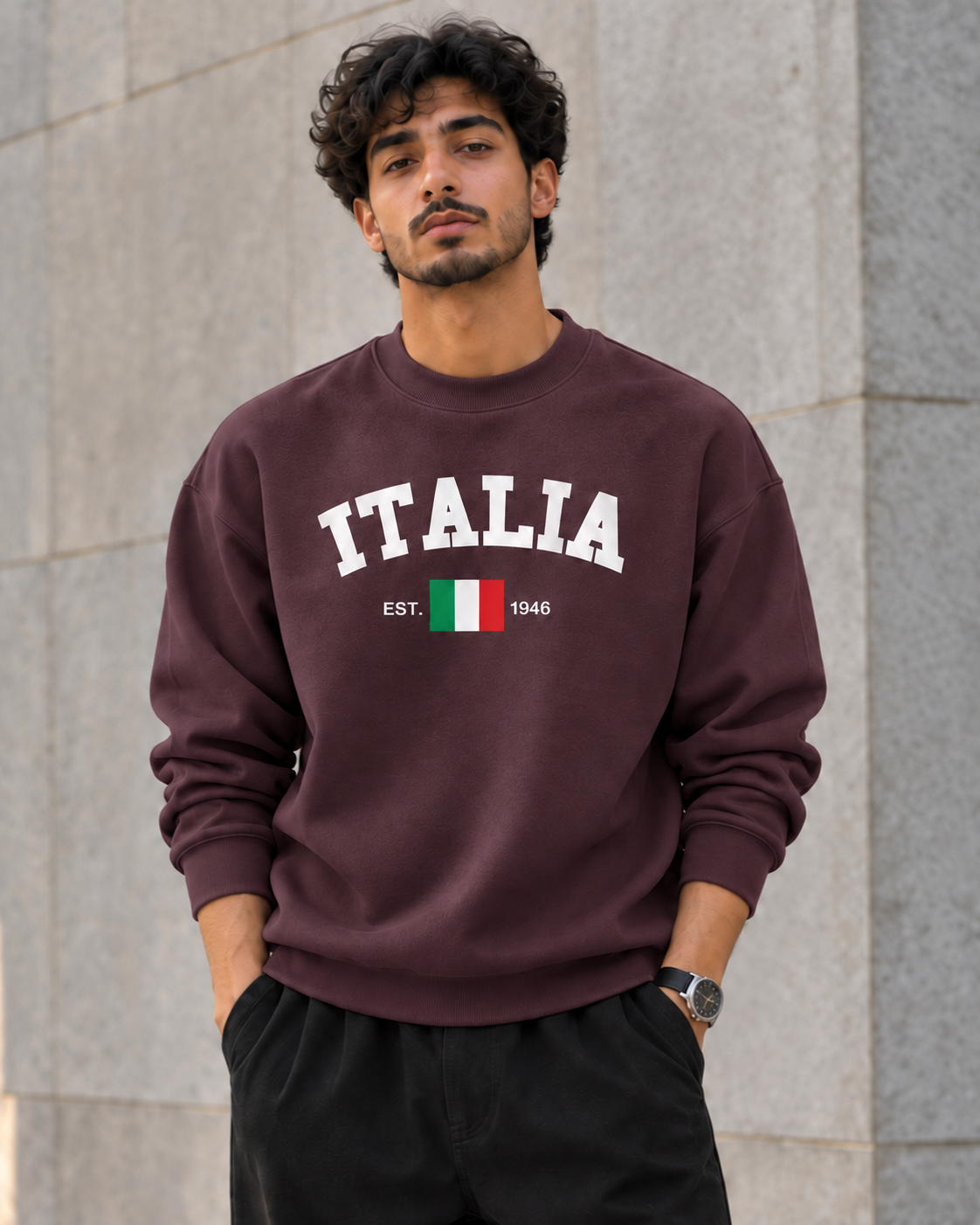 سويت شيرت قطن 100% بريميوم بطبعة Italia Varsity أمامية