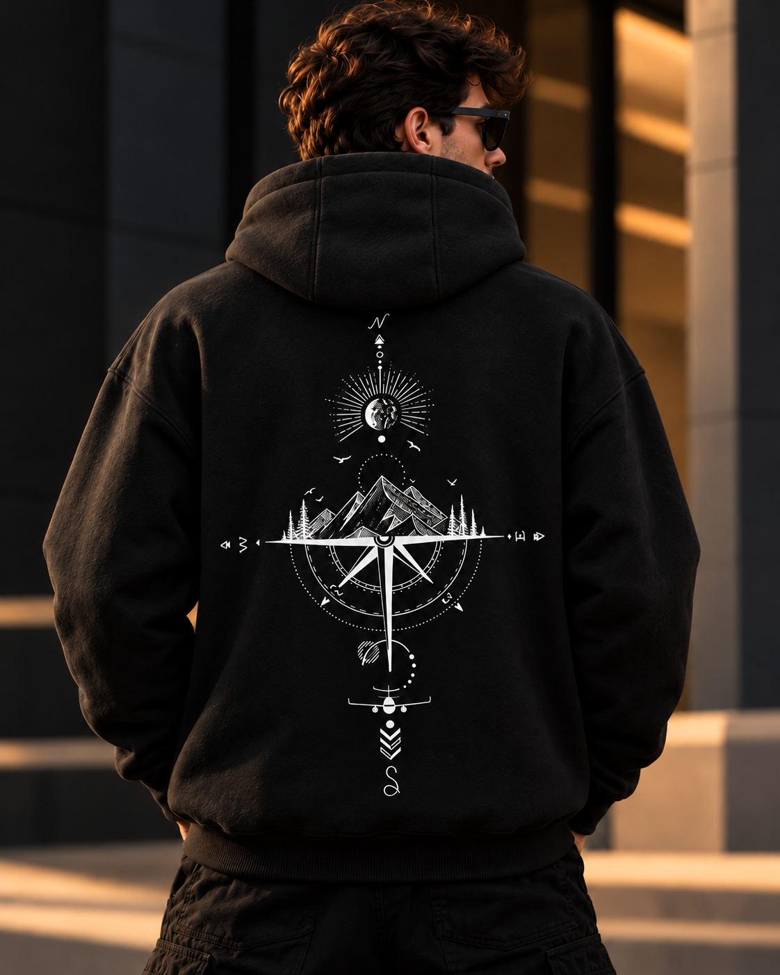 ILEERA® Premium Cotton Mountain Compass Front & Back Print Hoodie