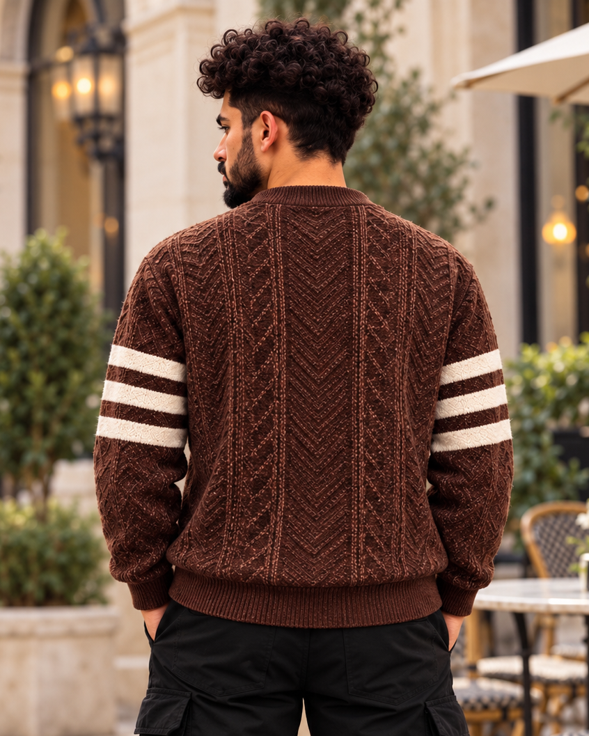 ILEERAยฎ Textured Knit Triple Stripe Crewneck Sweater