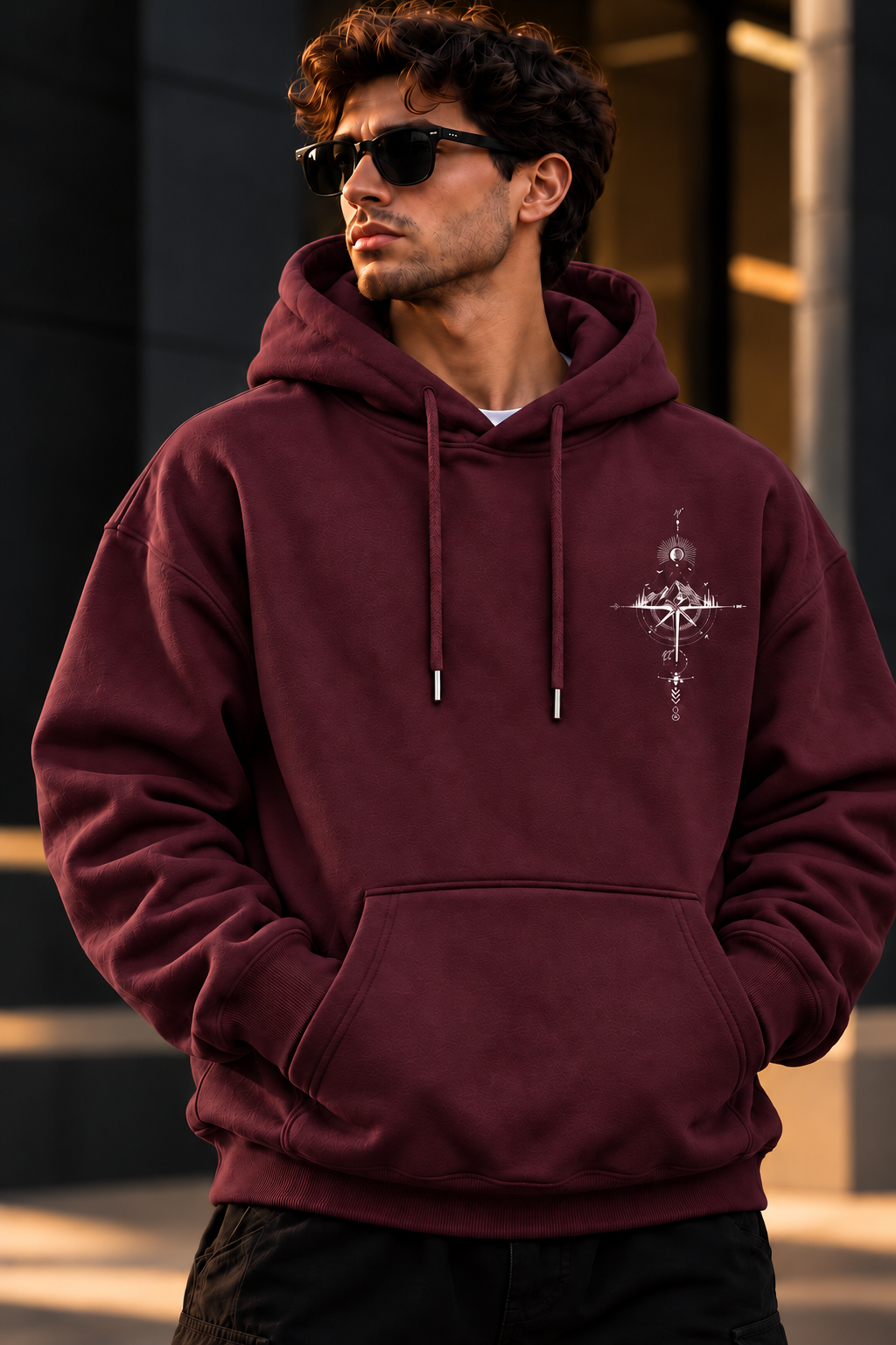 ILEERA® Premium Cotton Mountain Compass Front & Back Print Hoodie
