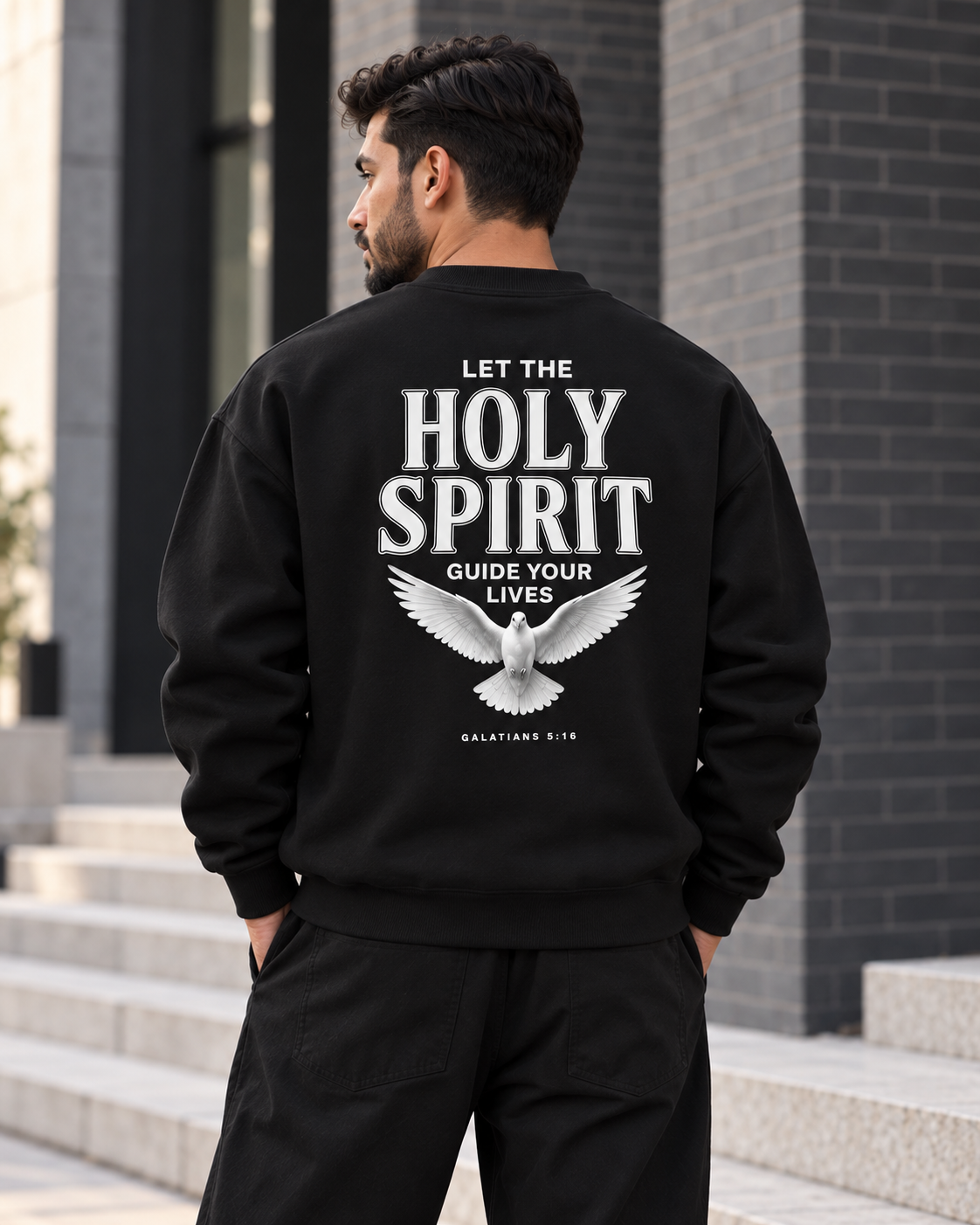 سويت شيرت قطن 100% بريميوم بطبعة Holy Spirit Dove أمامية وخلفية