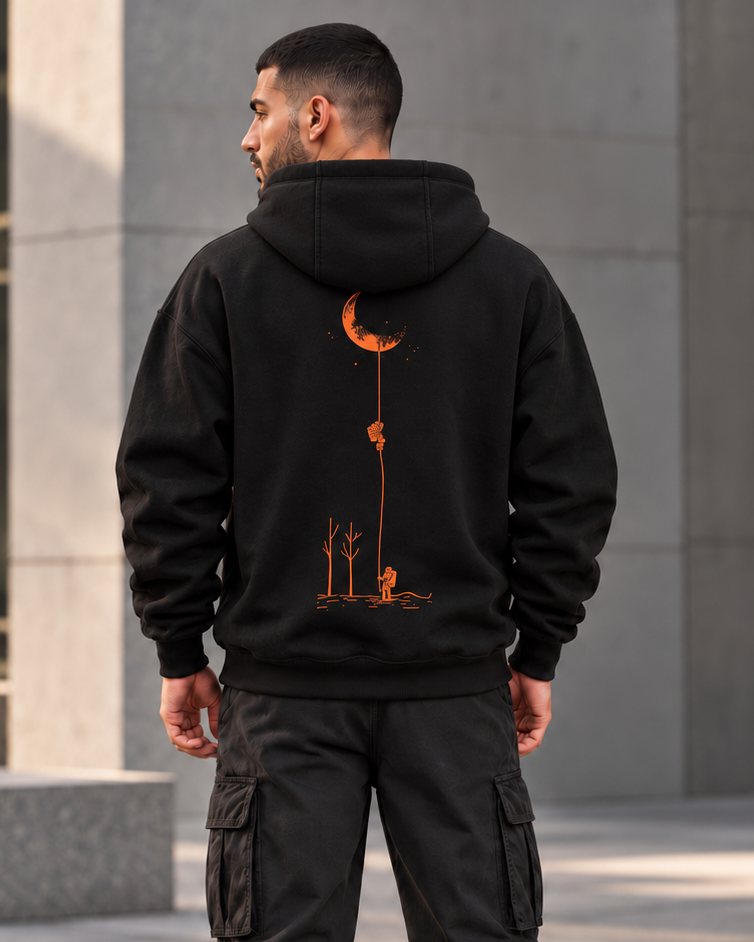 ILEERA® Premium Cotton Moon Explorer Front & Back Print Hoodie
