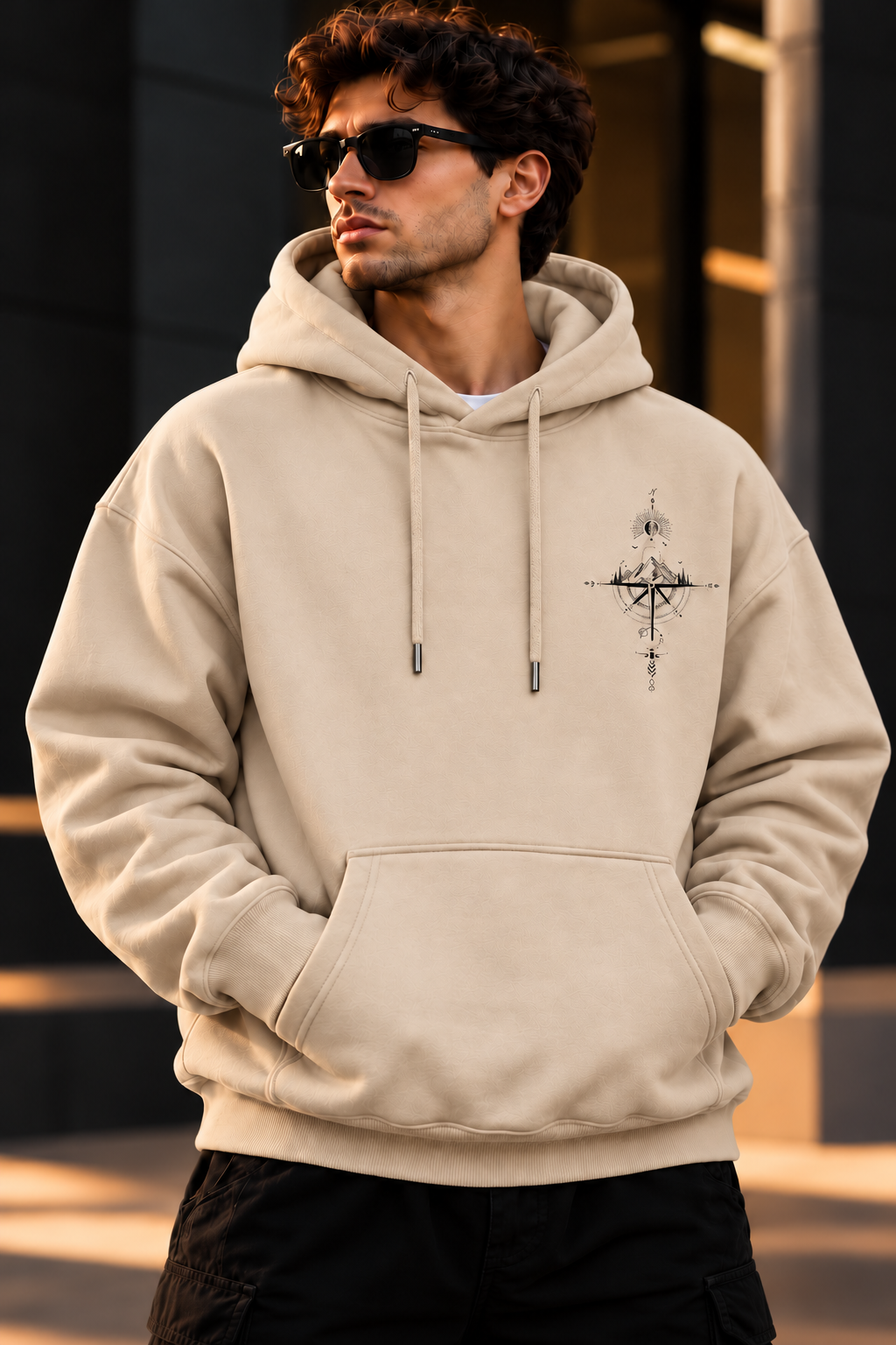 ILEERA® Premium Cotton Mountain Compass Front & Back Print Hoodie