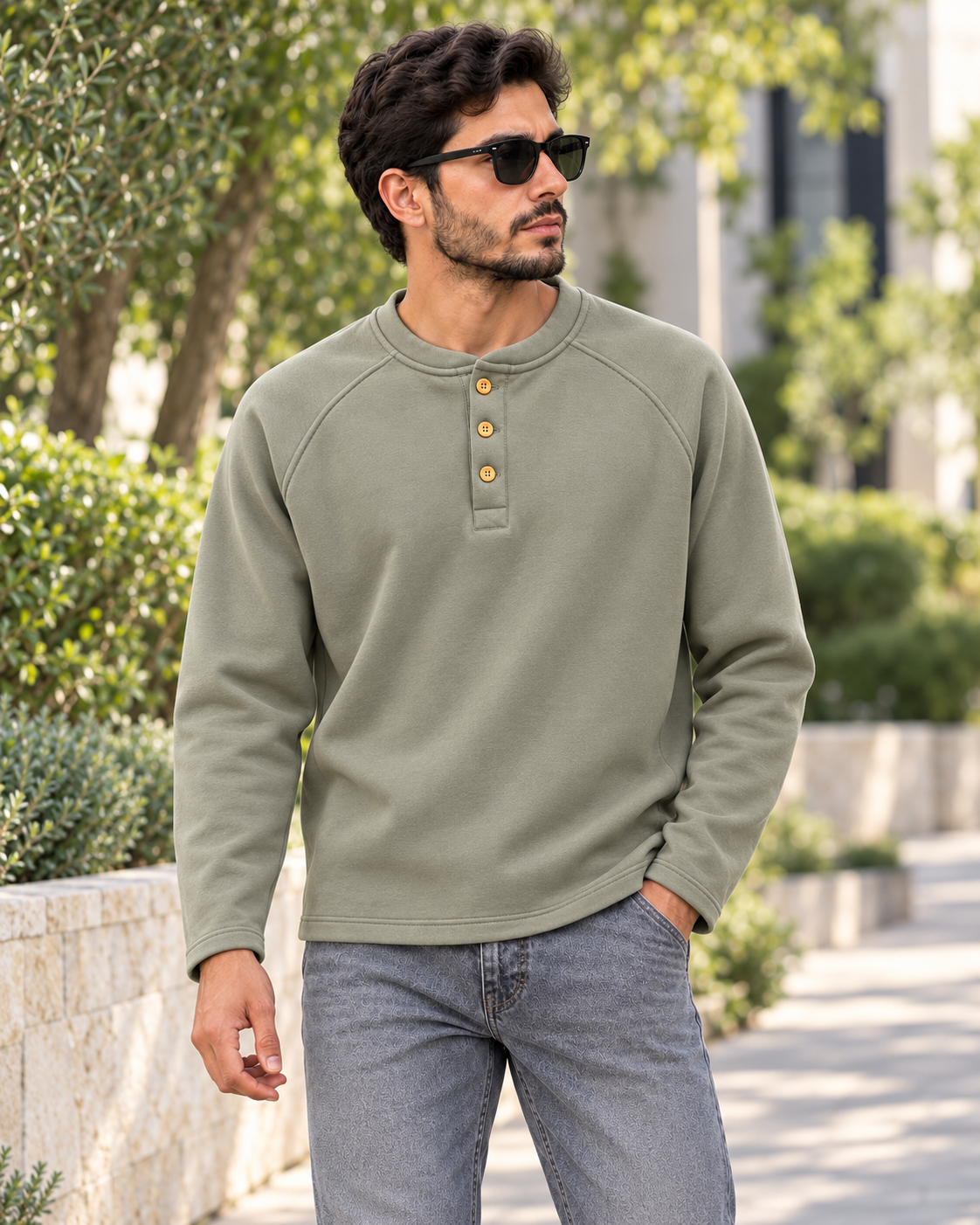 ILEERA® Essential Raglan Henley Sweatshirt