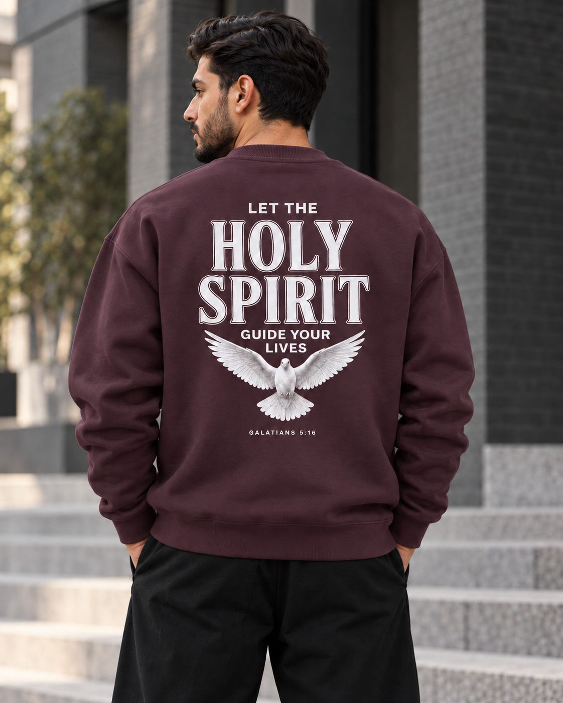سويت شيرت قطن 100% بريميوم بطبعة Holy Spirit Dove أمامية وخلفية