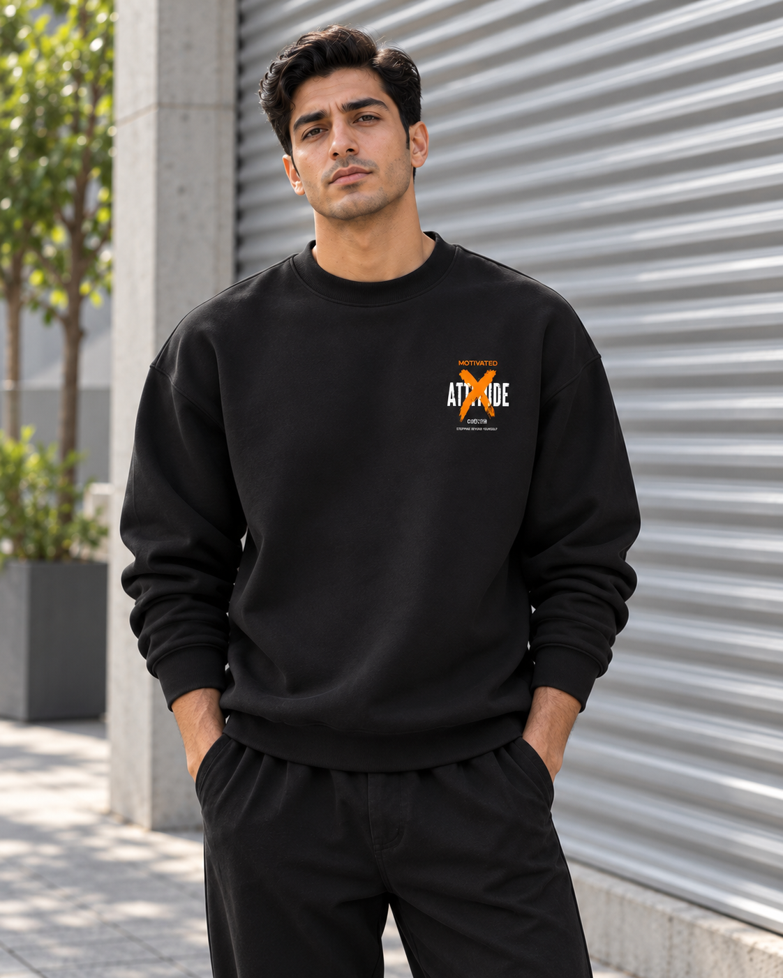 ILEERA® Premium Cotton Motivated Attitude Front & Back Print Crewneck Sweatshirt