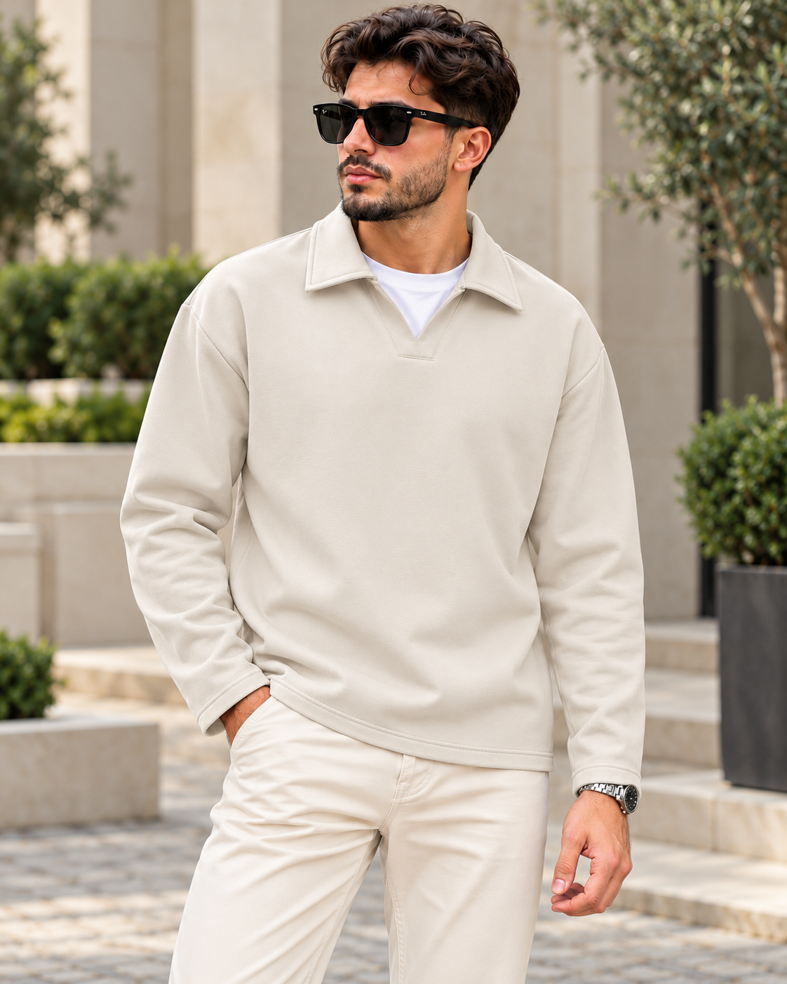 ILEERA® Essential Open-Collar Polo Sweatshirt