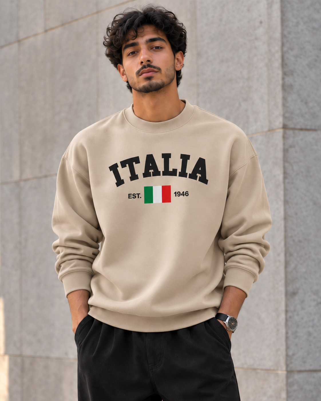ILEERA® Premium Cotton Italia Varsity Graphic Crewneck Sweatshirt