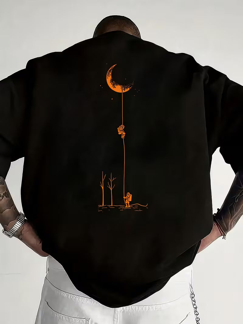 ILEERA® Premium Cotton Oversized Moon Graphic T-Shirt