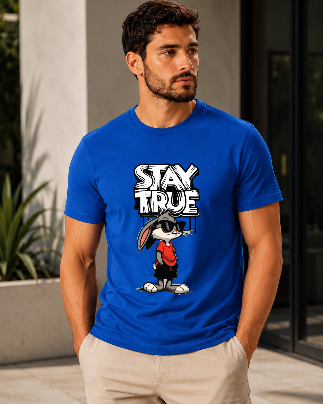 ILEERA® Premium Cotton Regular Fit Stay True Cartoon Print T-Shirt