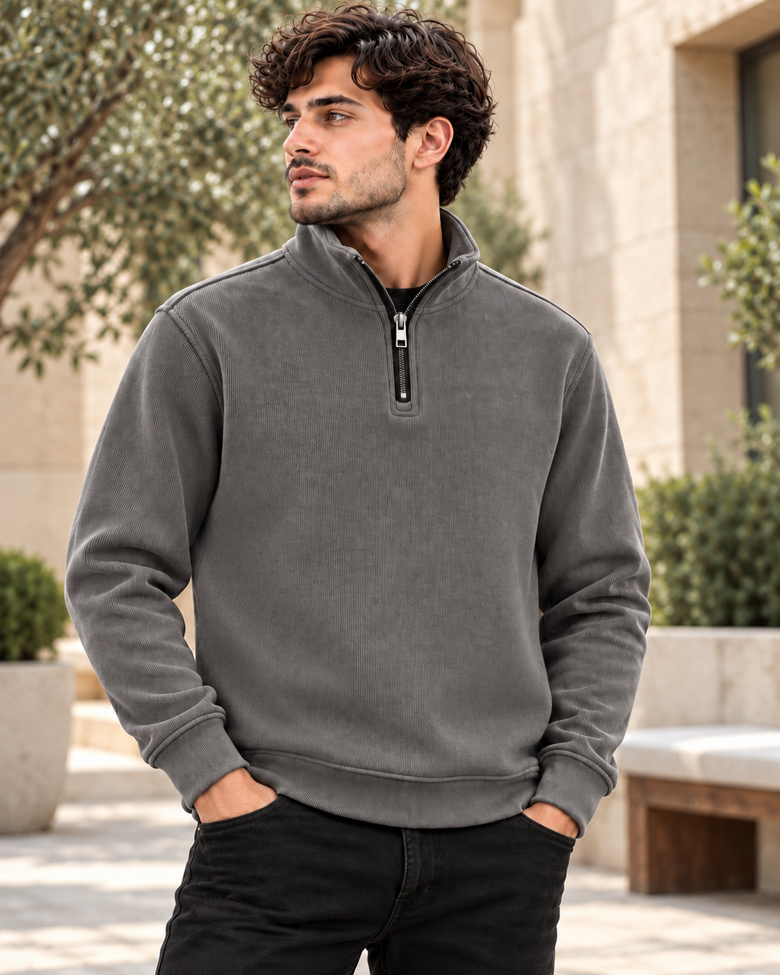 ILEERA® Essential Ribbed Quarter-Zip Sweatshirt
