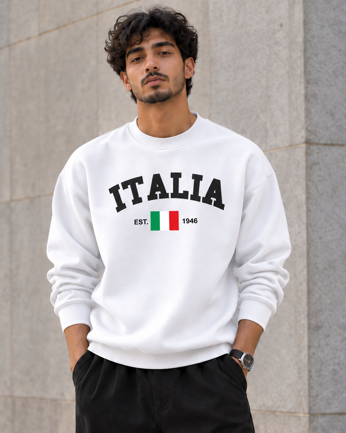 سويت شيرت قطن 100% بريميوم بطبعة Italia Varsity أمامية