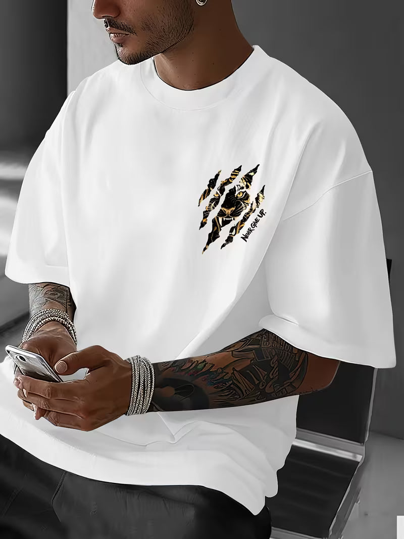 ILEERA® Premium Cotton Oversized Tiger Art T-Shirt