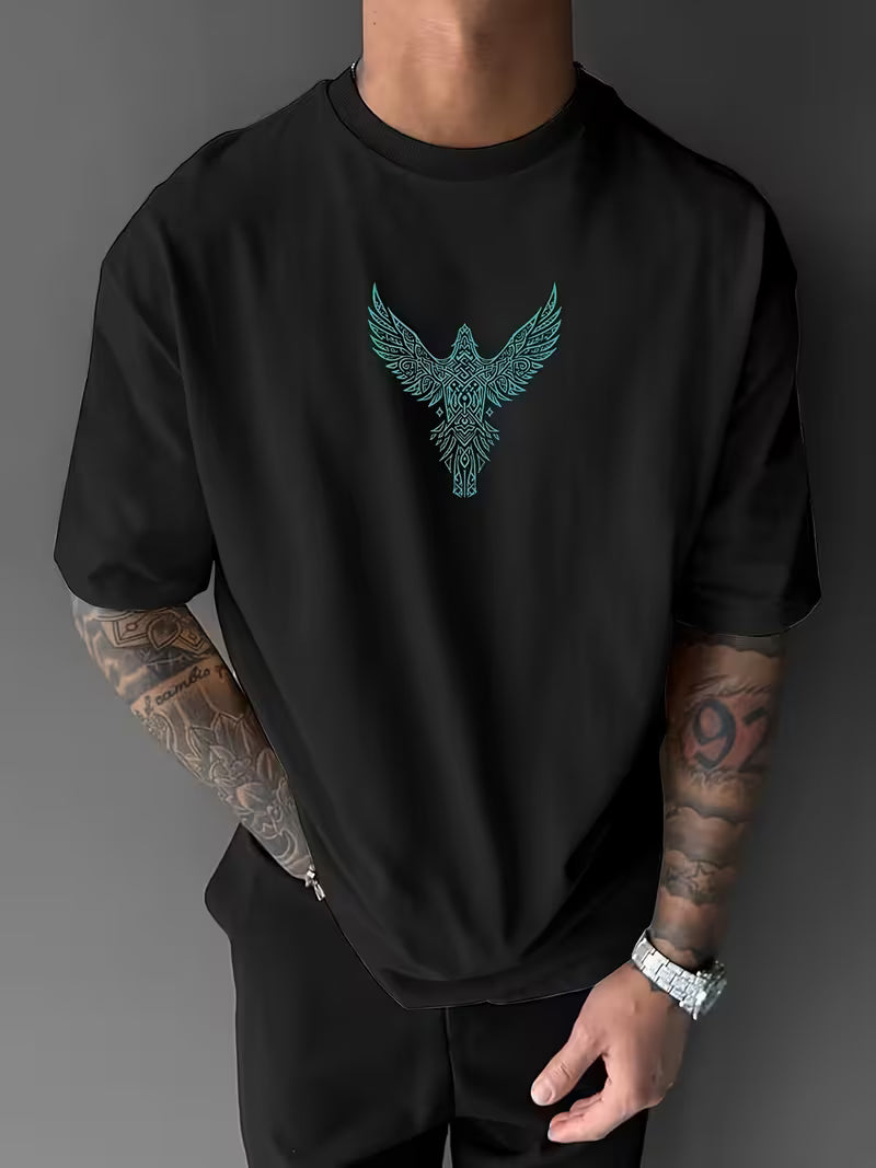 ILEERA® Premium Cotton Oversized Raven Symbol T-Shirt