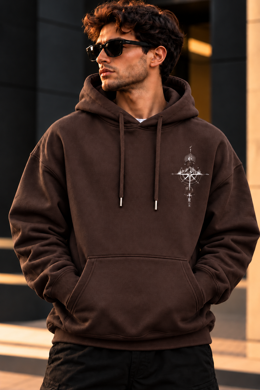 ILEERA® Premium Cotton Mountain Compass Front & Back Print Hoodie