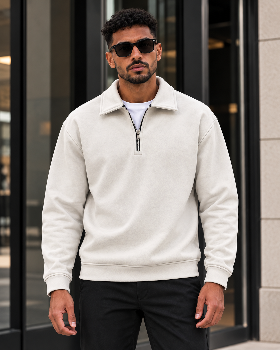 ILEERA® Essential Polo Collar Quarter-Zip Sweatshirt