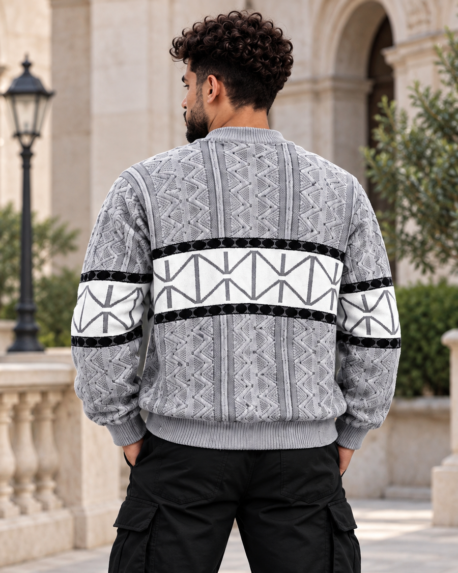 ILEERA® Geometric Stripe Knitted Crewneck Sweater