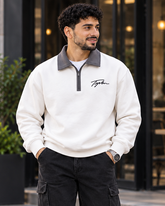 ILEERA® Contrast Collar Quarter-Zip Sweatshirt