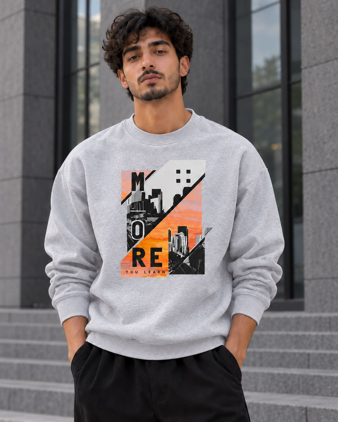 ILEERA® Premium Cotton Urban Sunset Graphic Crewneck Sweatshirt