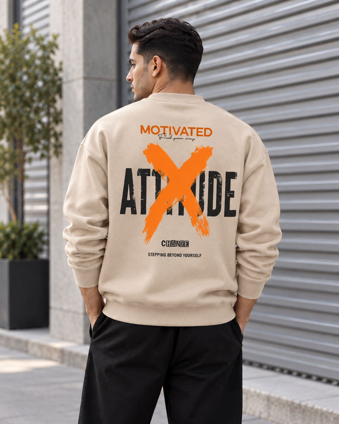 ILEERA® Premium Cotton Motivated Attitude Front & Back Print Crewneck Sweatshirt