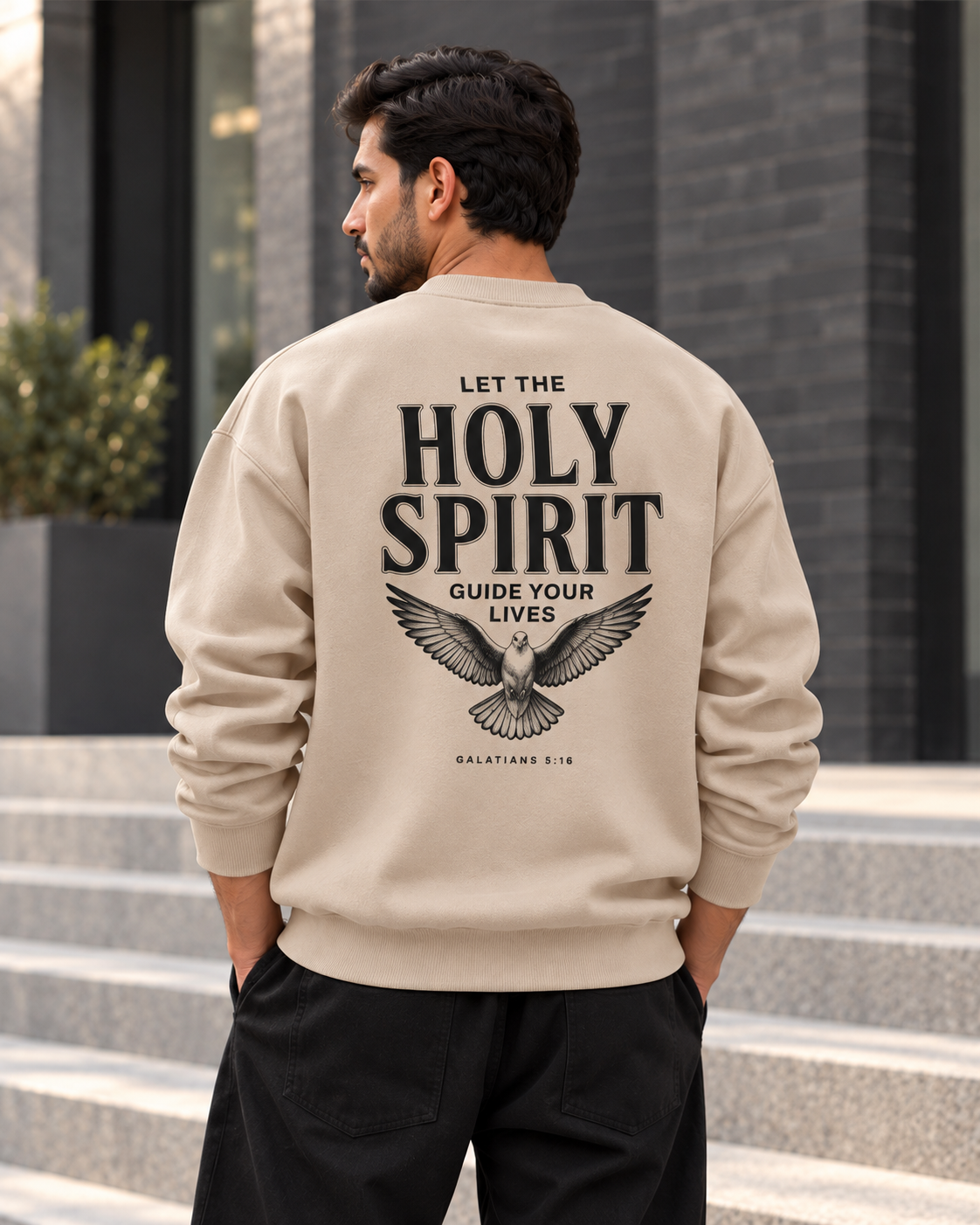 سويت شيرت قطن 100% بريميوم بطبعة Holy Spirit Dove أمامية وخلفية