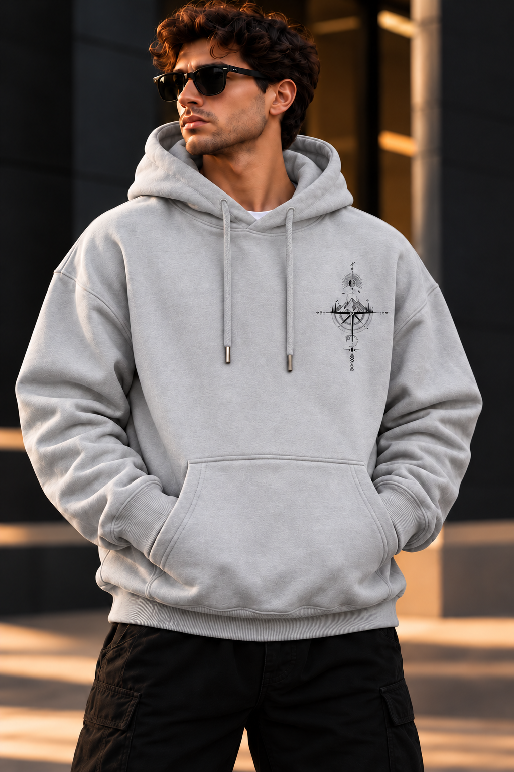 ILEERA® Premium Cotton Mountain Compass Front & Back Print Hoodie