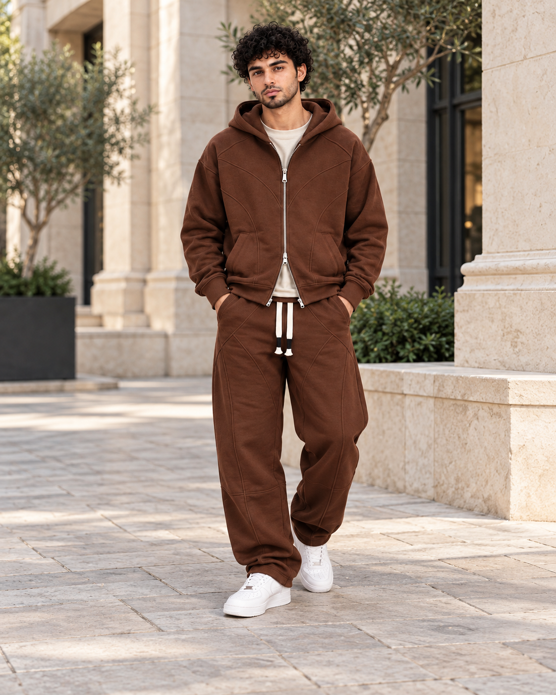 ILEERA® Tonal Pattern Zip-Up Hoodie & Pants Set