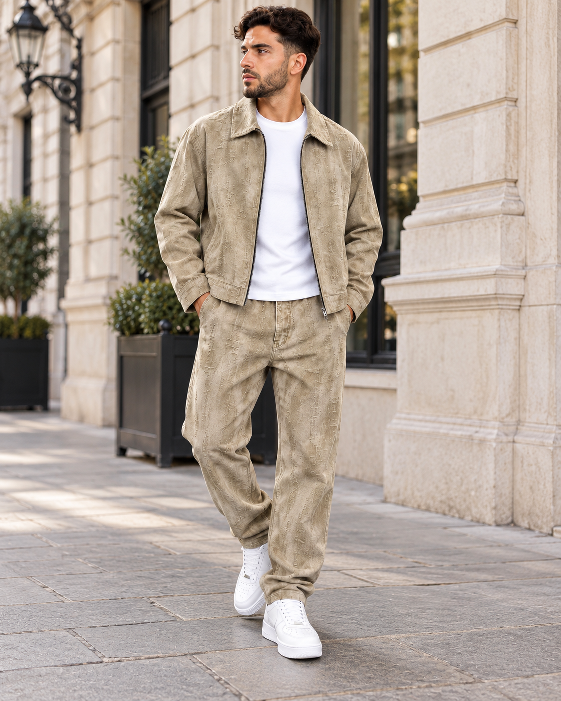 ILEERA® Textured Zip-Up Jacket & Straight-Leg Pants Set