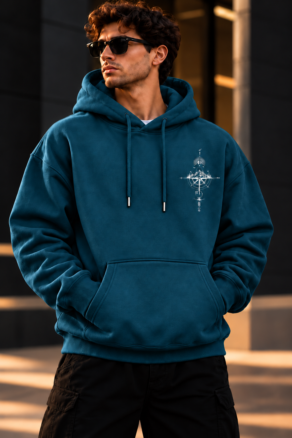 ILEERA® Premium Cotton Mountain Compass Front & Back Print Hoodie