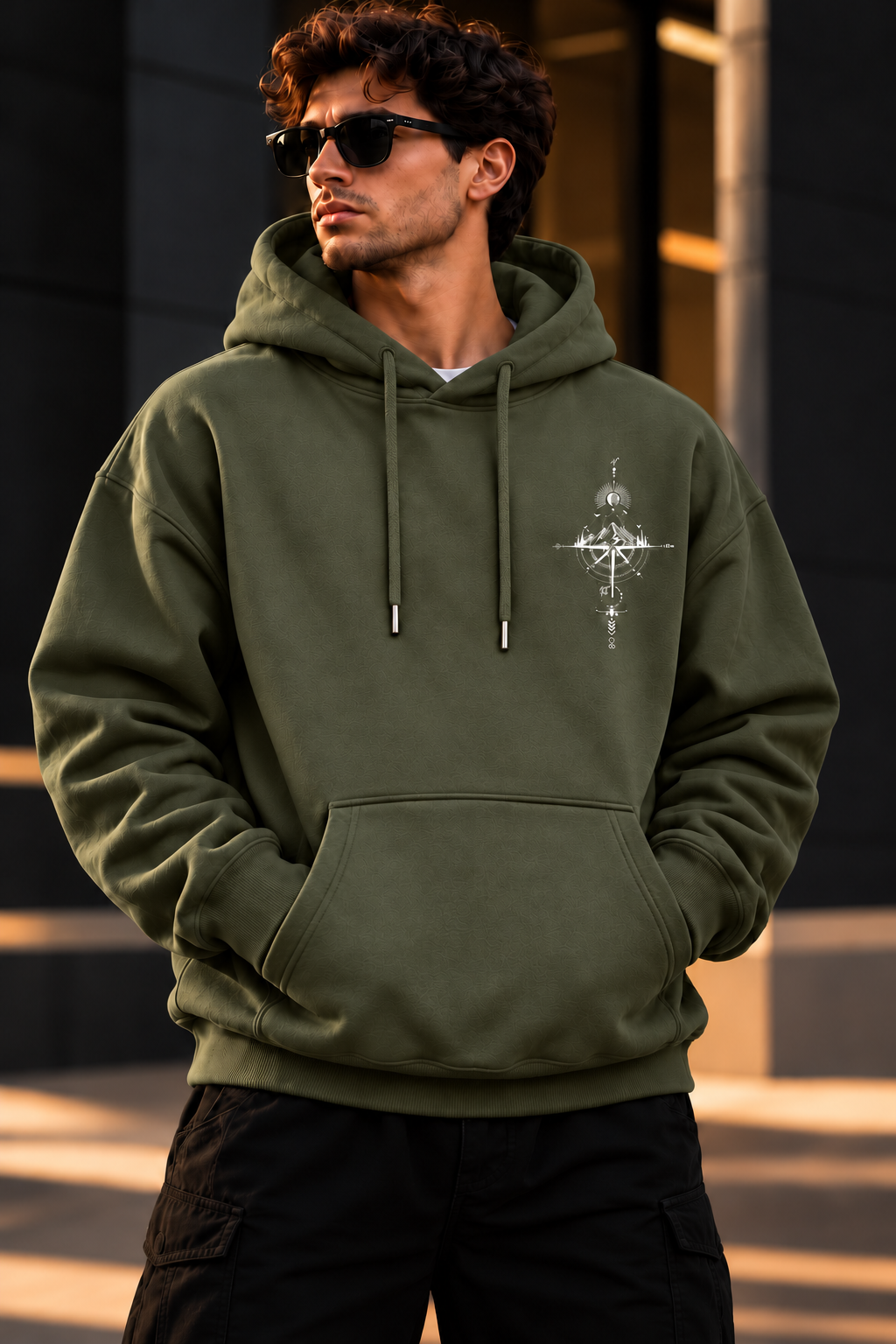 ILEERA® Premium Cotton Mountain Compass Front & Back Print Hoodie