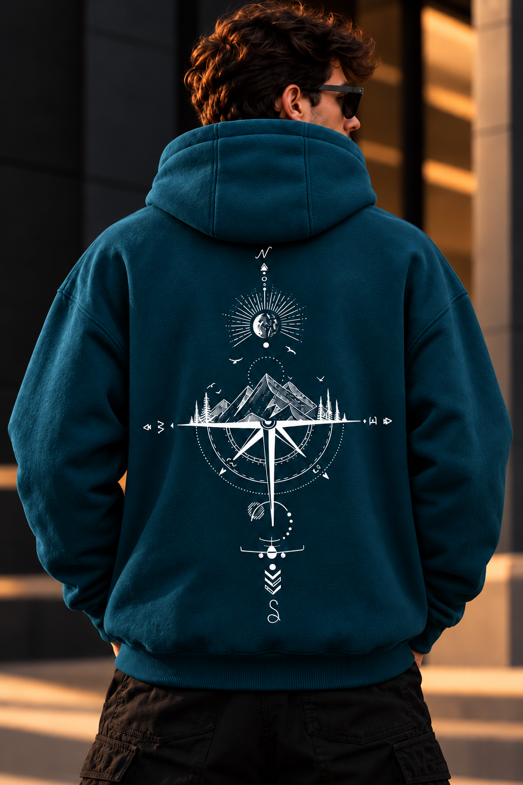 ILEERA® Premium Cotton Mountain Compass Front & Back Print Hoodie