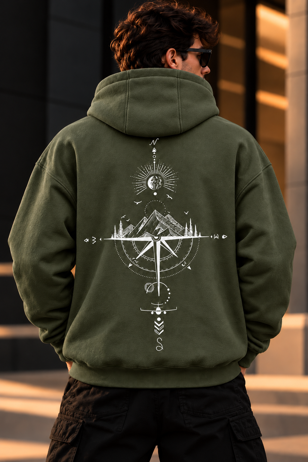 ILEERA® Premium Cotton Mountain Compass Front & Back Print Hoodie