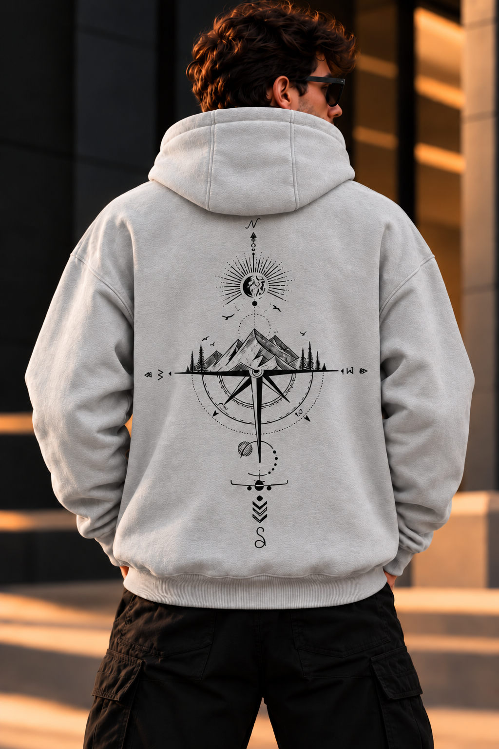 ILEERA® Premium Cotton Mountain Compass Front & Back Print Hoodie