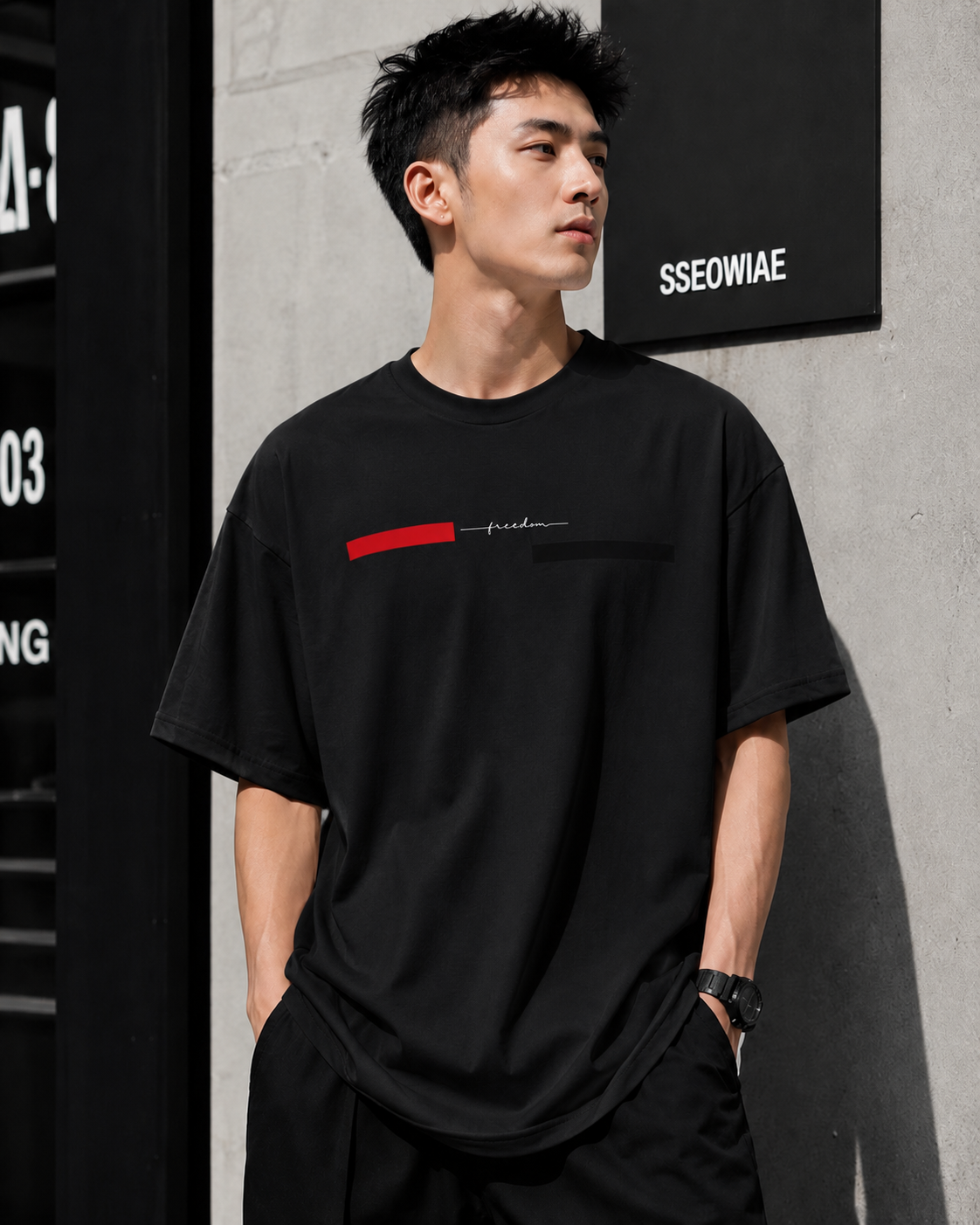 ILEERA® Premium Cotton Oversized Freedom Minimal Print T-Shirt