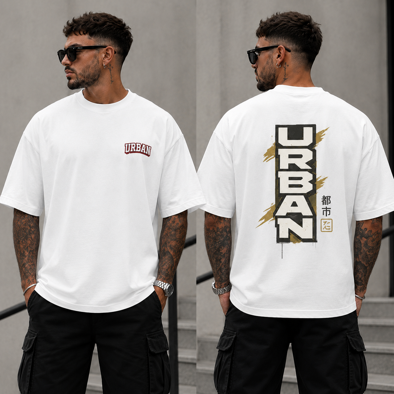 ILEERA® Premium Cotton Oversized Urban Back Print T-Shirt