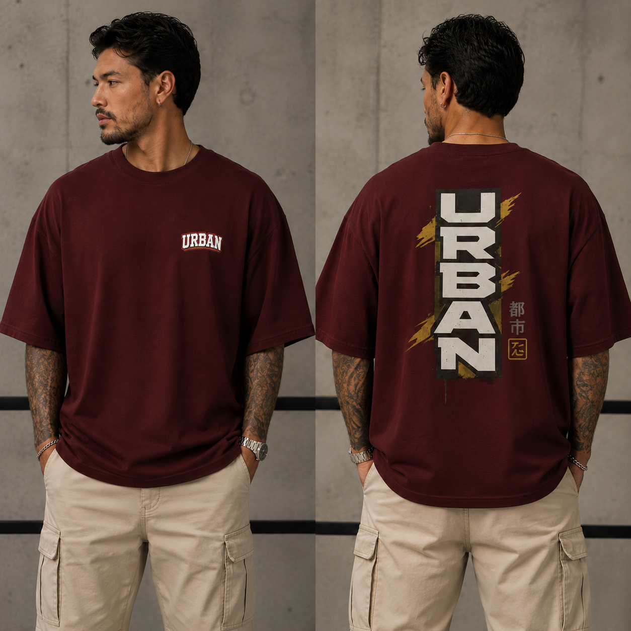 ILEERA® Premium Cotton Oversized Urban Back Print T-Shirt