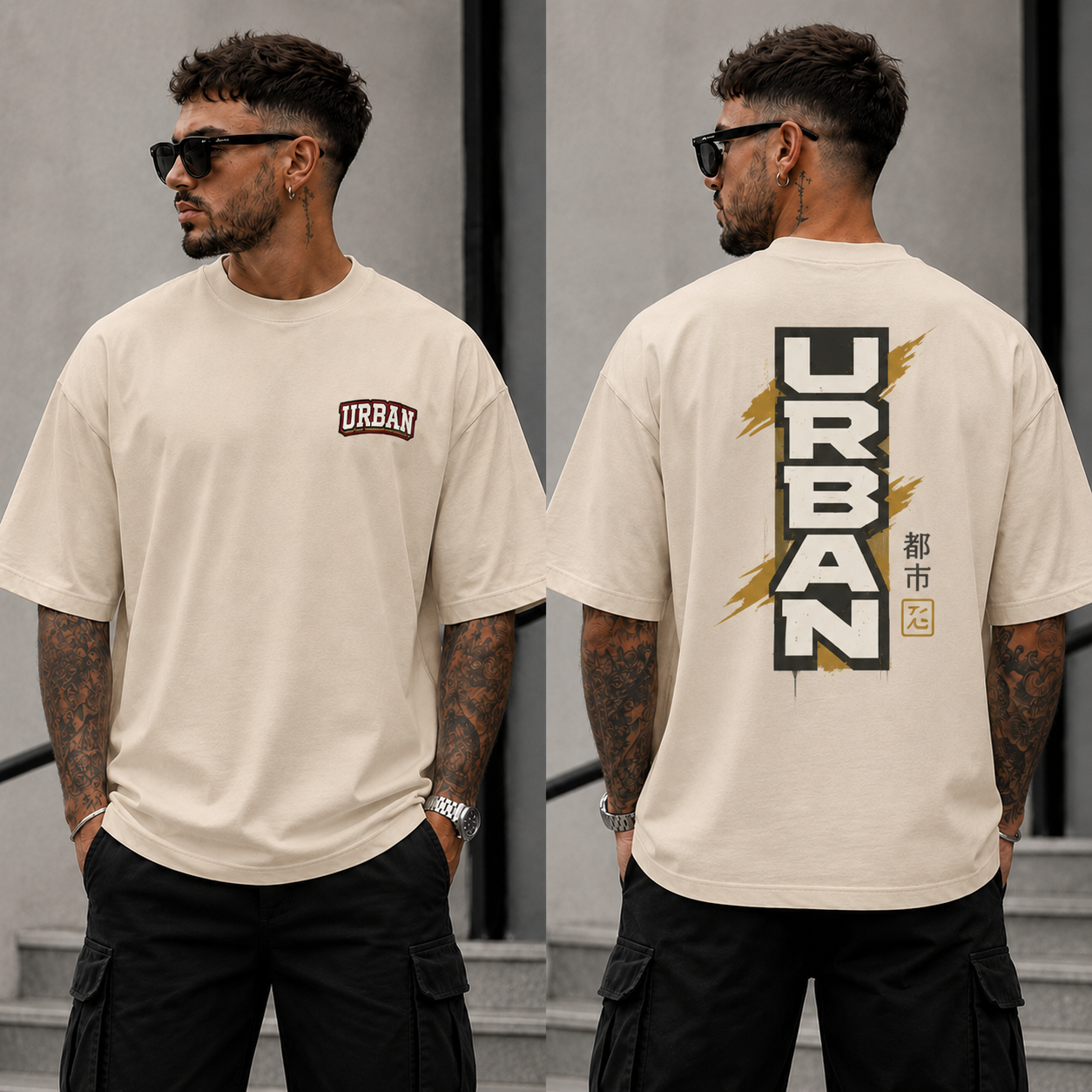 ILEERA® Premium Cotton Oversized Urban Back Print T-Shirt
