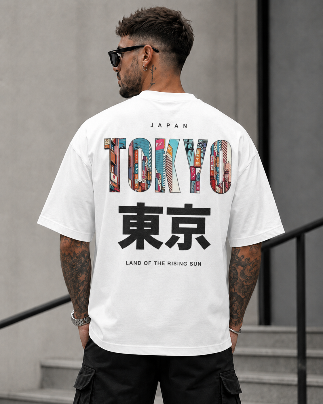 ILEERA® Premium Cotton Oversized Tokyo Urban Back Print T-Shirt