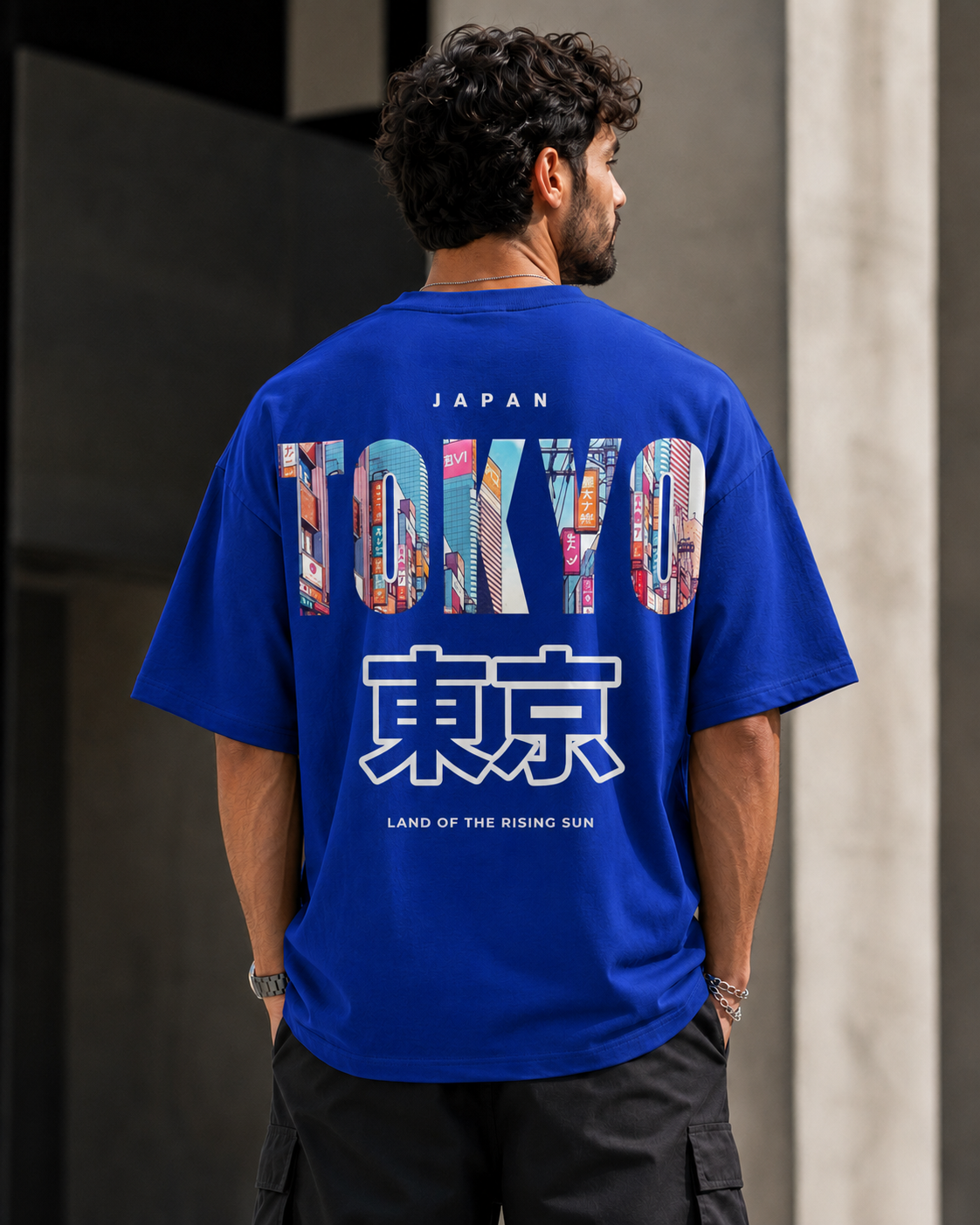 ILEERA® Premium Cotton Oversized Tokyo Urban Back Print T-Shirt